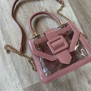 Rose pink/taupe transparent crossbody handbag